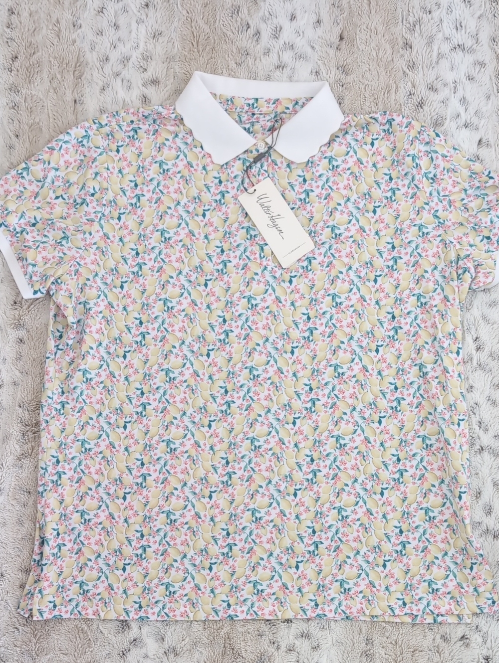 Walter Hagen Scallop Ditsy Lemon Short Sleeve Golf Polo